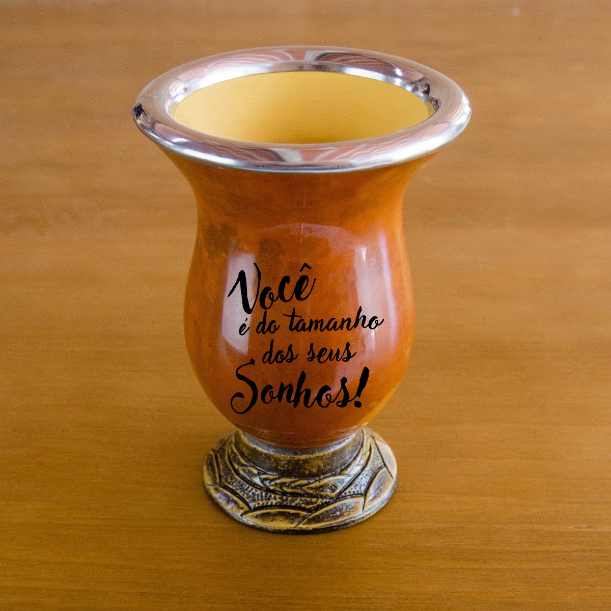 Imagem Cuia com bocal de aço inox cor pinhão personalizada 